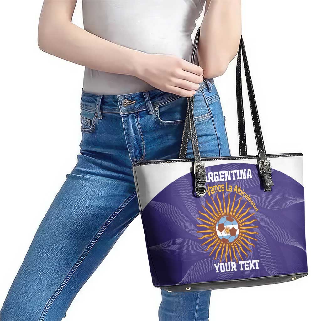 Custom Argentina Football Leather Tote Bag Vamos La Albiceleste Purple Version - Wonder Print Shop