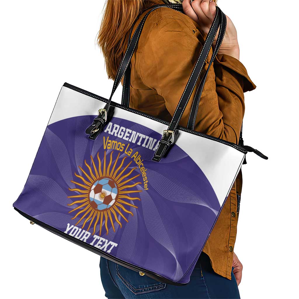 Custom Argentina Football Leather Tote Bag Vamos La Albiceleste Purple Version - Wonder Print Shop
