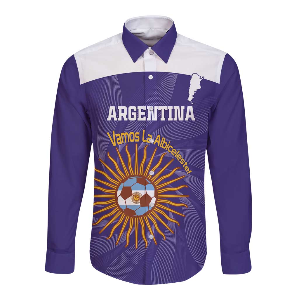 Custom Argentina Football Long Sleeve Button Shirt Vamos La Albiceleste Purple Version - Wonder Print Shop