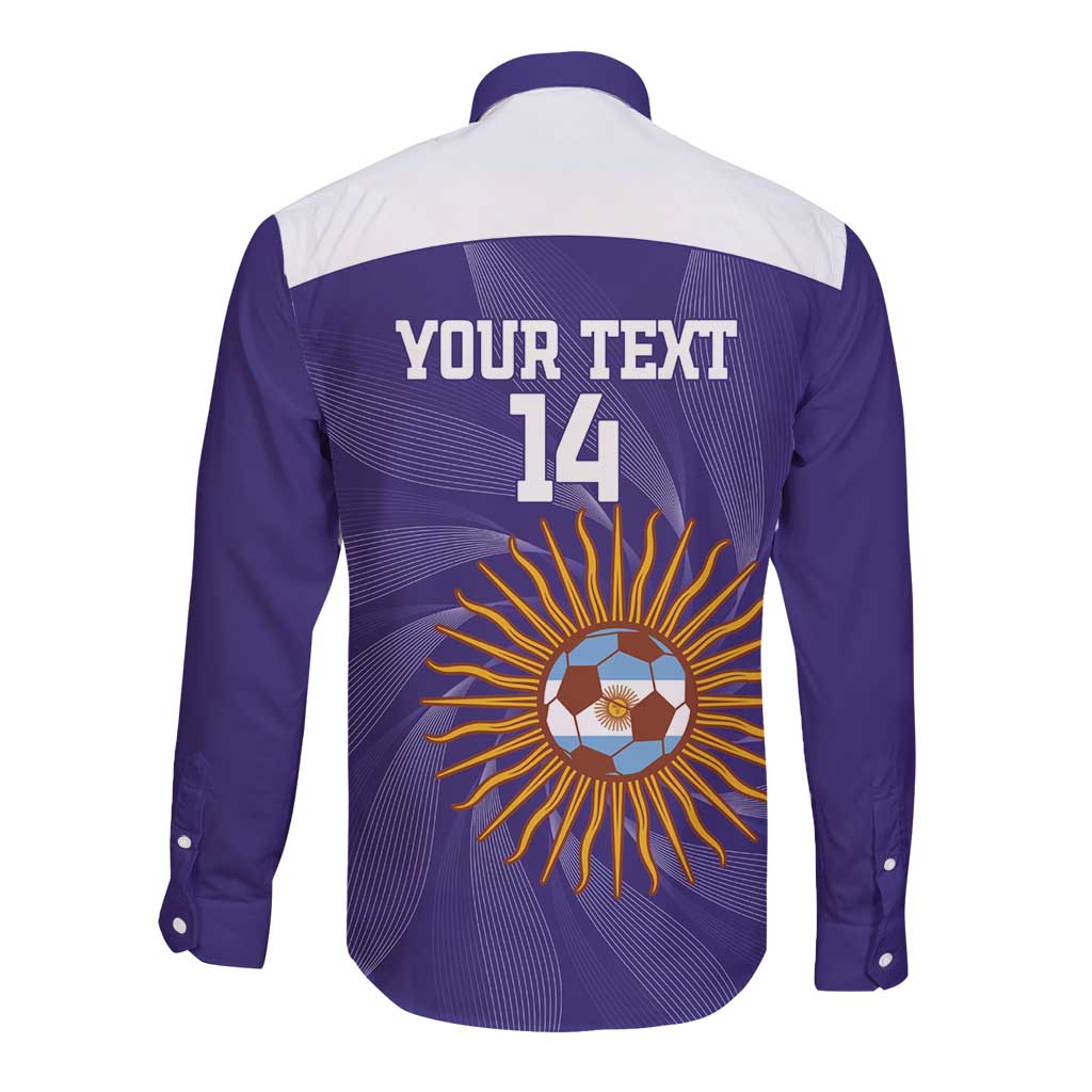 Custom Argentina Football Long Sleeve Button Shirt Vamos La Albiceleste Purple Version - Wonder Print Shop