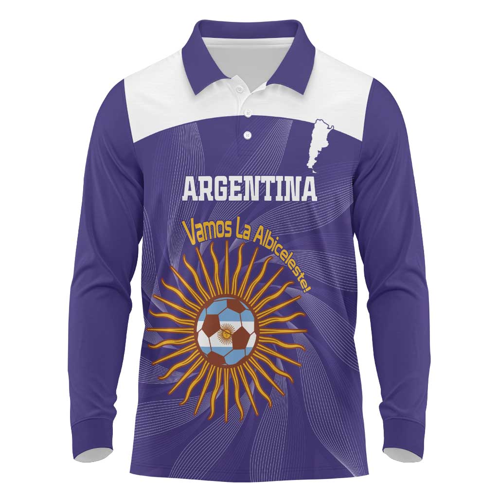 Custom Argentina Football Long Sleeve Polo Shirt Vamos La Albiceleste Purple Version - Wonder Print Shop