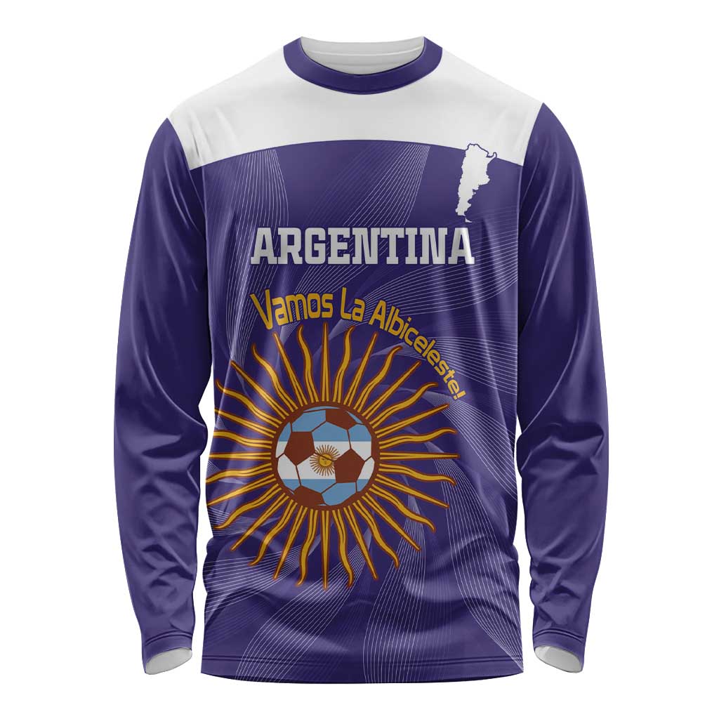 Custom Argentina Football Long Sleeve Shirt Vamos La Albiceleste Purple Version - Wonder Print Shop