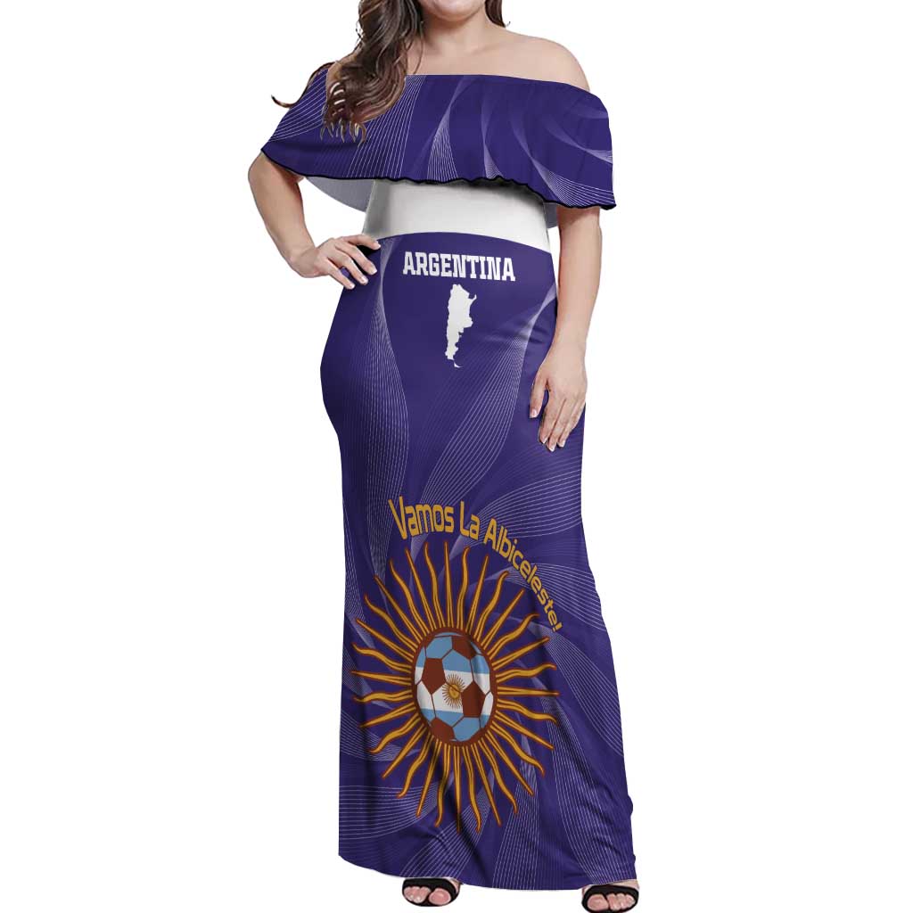Custom Argentina Football Off Shoulder Maxi Dress Vamos La Albiceleste Purple Version - Wonder Print Shop