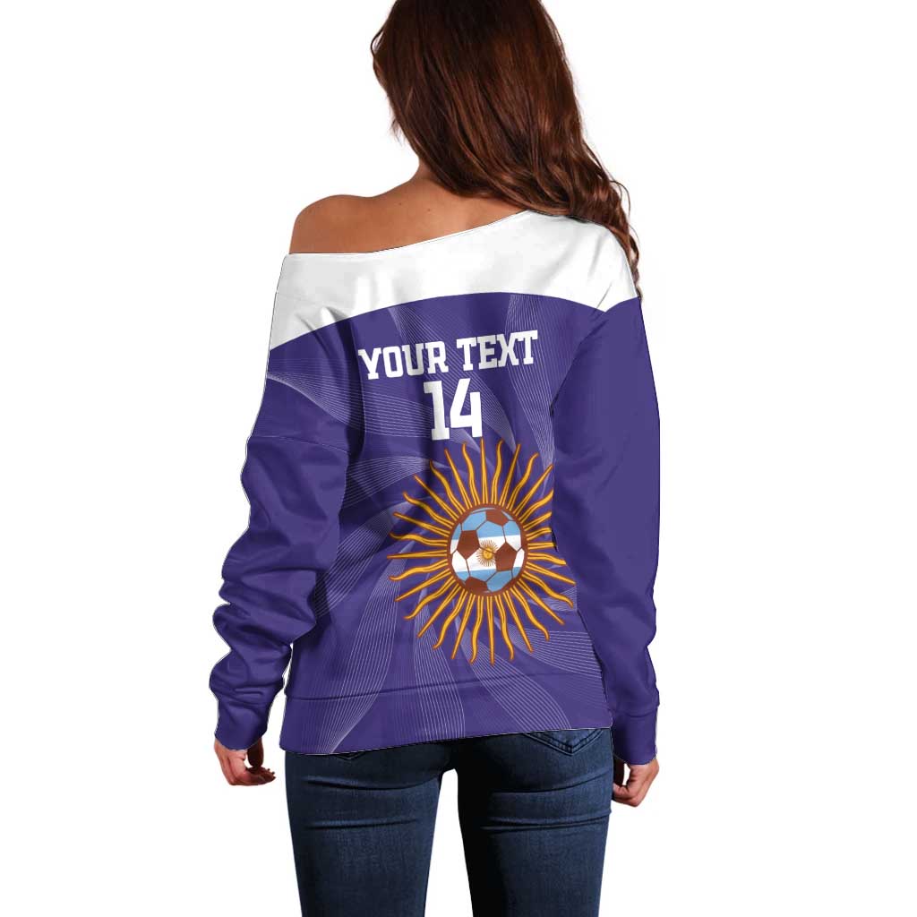 Custom Argentina Football Off Shoulder Sweater Vamos La Albiceleste Purple Version - Wonder Print Shop