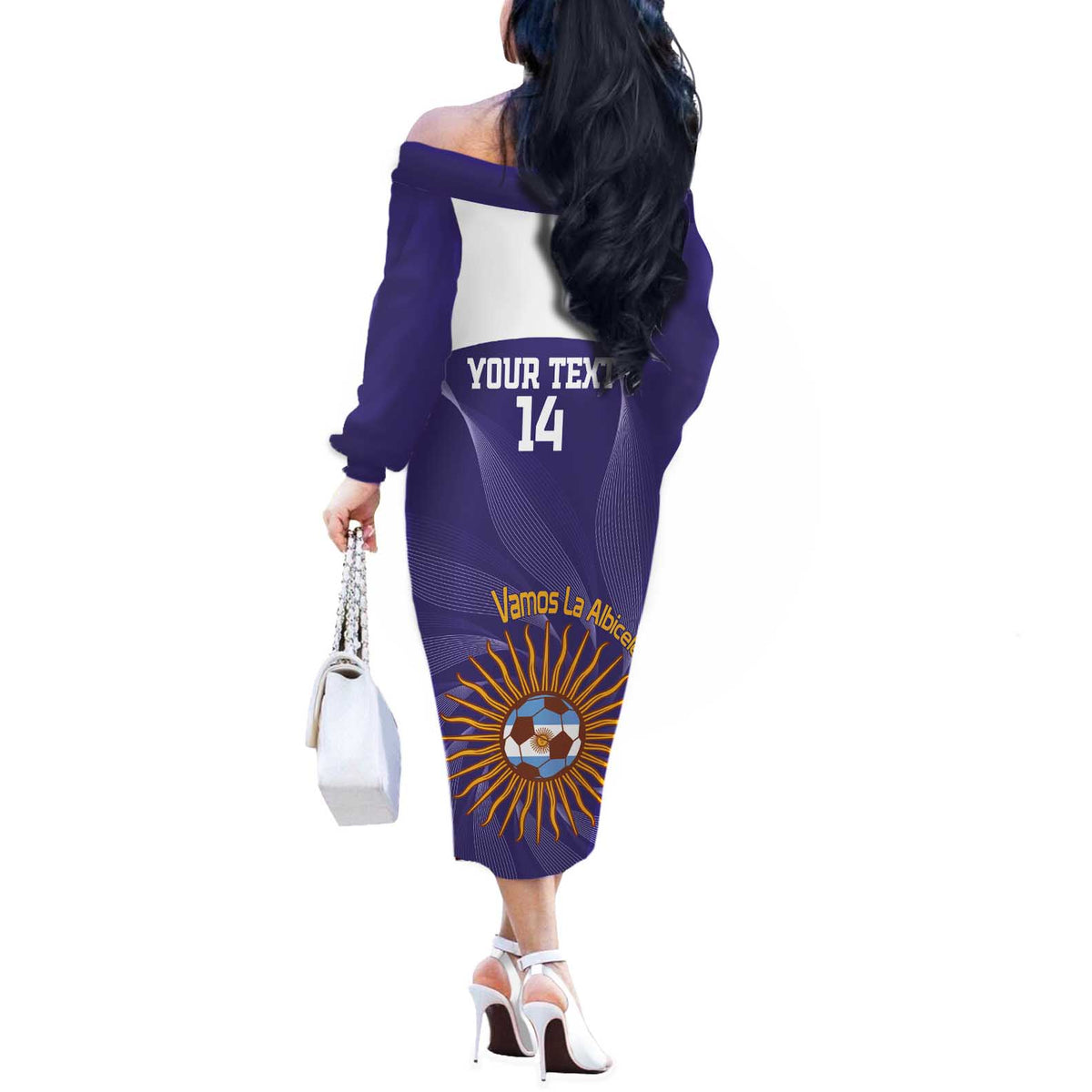 Custom Argentina Football Off The Shoulder Long Sleeve Dress Vamos La Albiceleste Purple Version - Wonder Print Shop