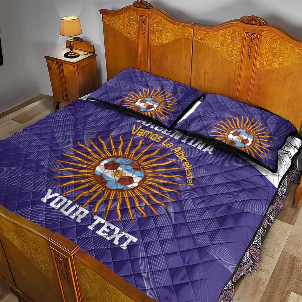 Custom Argentina Football Quilt Bed Set Vamos La Albiceleste Purple Version - Wonder Print Shop