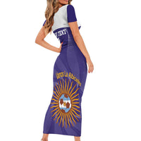 Custom Argentina Football Short Sleeve Bodycon Dress Vamos La Albiceleste Purple Version - Wonder Print Shop
