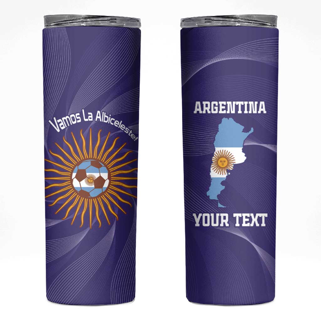Custom Argentina Football Skinny Tumbler Vamos La Albiceleste Purple Version - Wonder Print Shop