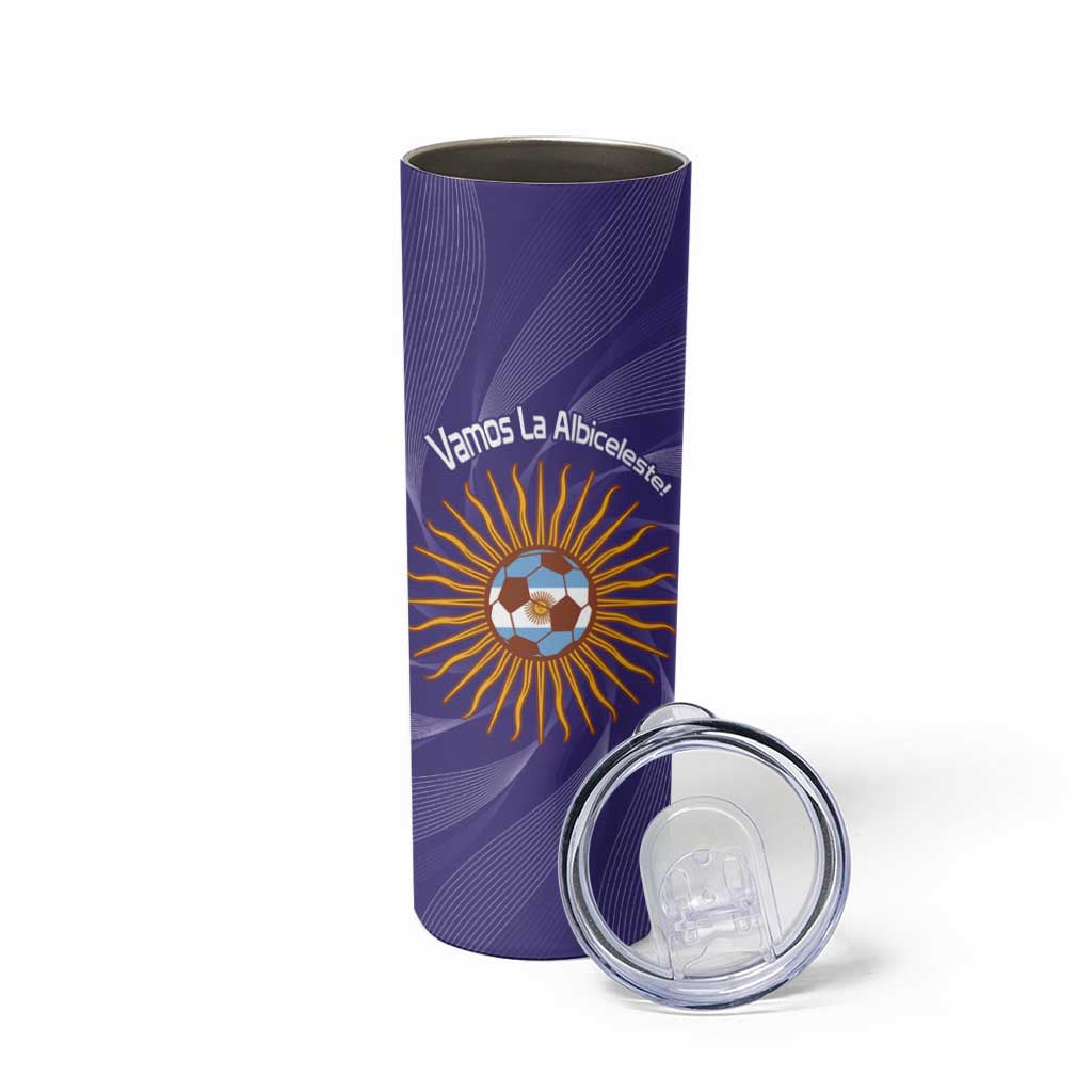 Custom Argentina Football Skinny Tumbler Vamos La Albiceleste Purple Version - Wonder Print Shop