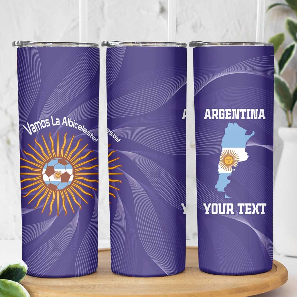 Custom Argentina Football Skinny Tumbler Vamos La Albiceleste Purple Version - Wonder Print Shop