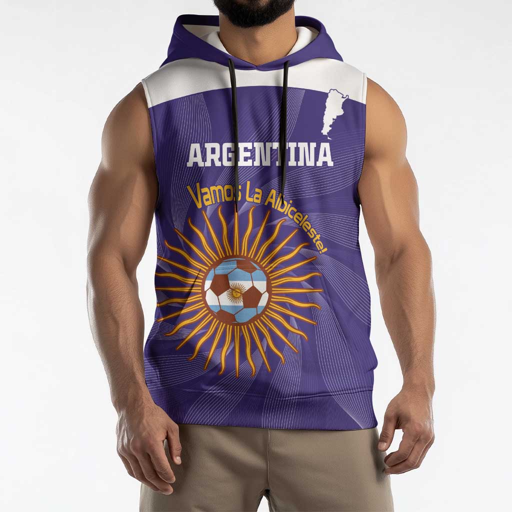 Custom Argentina Football Sleeveless Hoodie Vamos La Albiceleste Purple Version - Wonder Print Shop