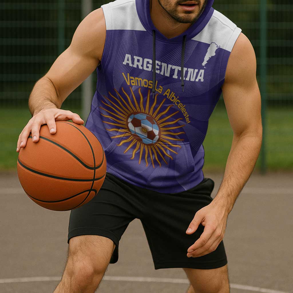 Custom Argentina Football Sleeveless Hoodie Vamos La Albiceleste Purple Version - Wonder Print Shop