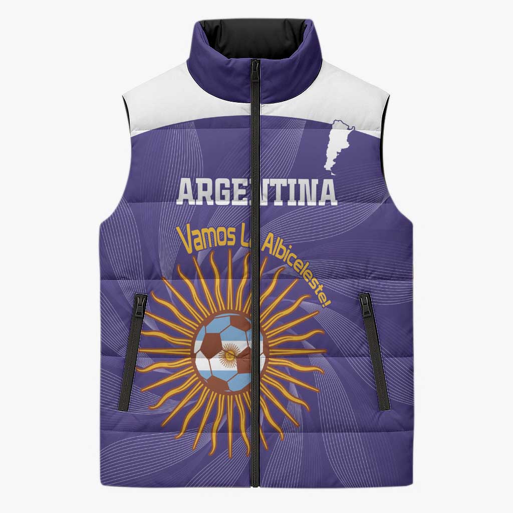 Custom Argentina Football Sleeveless Puffer Jacket Vamos La Albiceleste Purple Version - Wonder Print Shop