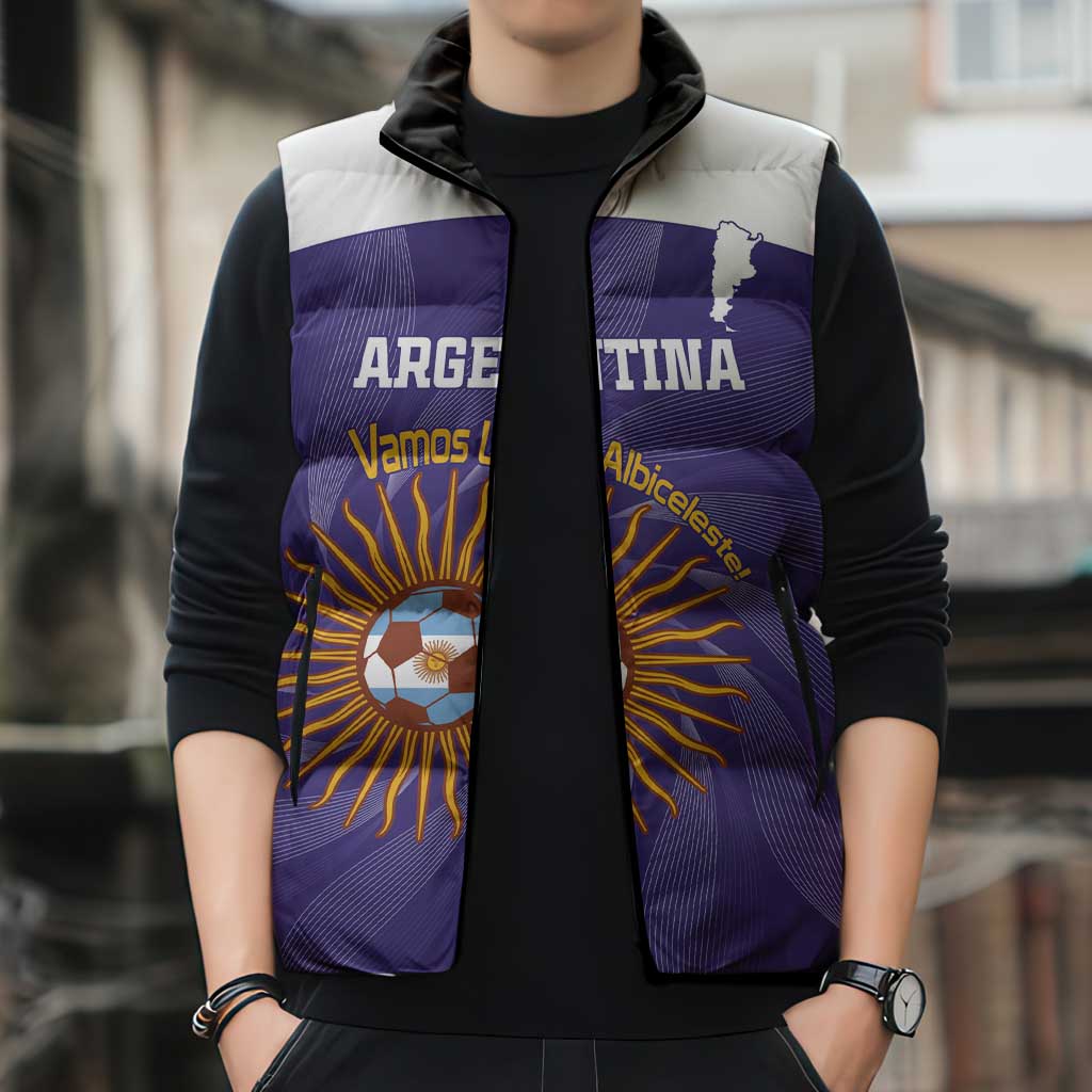 Custom Argentina Football Sleeveless Puffer Jacket Vamos La Albiceleste Purple Version - Wonder Print Shop