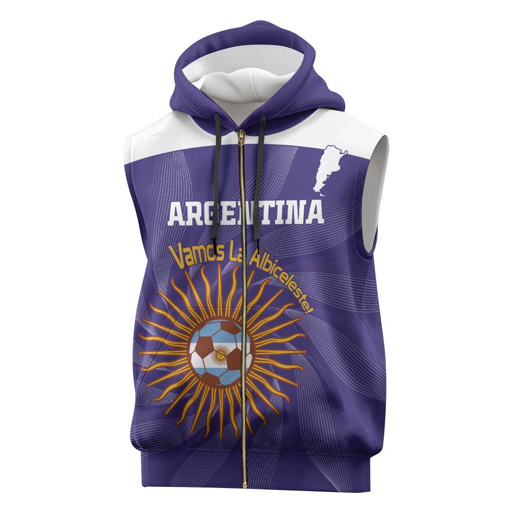 Custom Argentina Football Sleeveless Zip Hoodie Vamos La Albiceleste Purple Version - Wonder Print Shop
