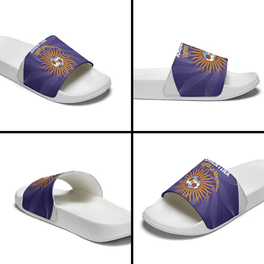 Custom Argentina Football Slide Sandals Vamos La Albiceleste Purple Version - Wonder Print Shop
