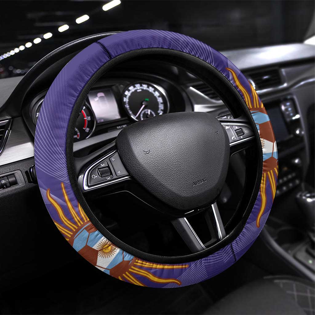 Argentina Football Steering Wheel Cover Vamos La Albiceleste Purple Version - Wonder Print Shop
