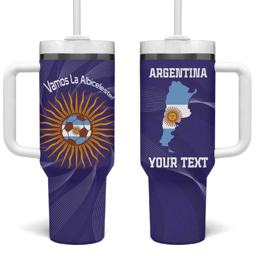 Custom Argentina Football Tumbler With Handle Vamos La Albiceleste Purple Version - Wonder Print Shop