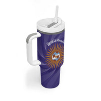 Custom Argentina Football Tumbler With Handle Vamos La Albiceleste Purple Version - Wonder Print Shop