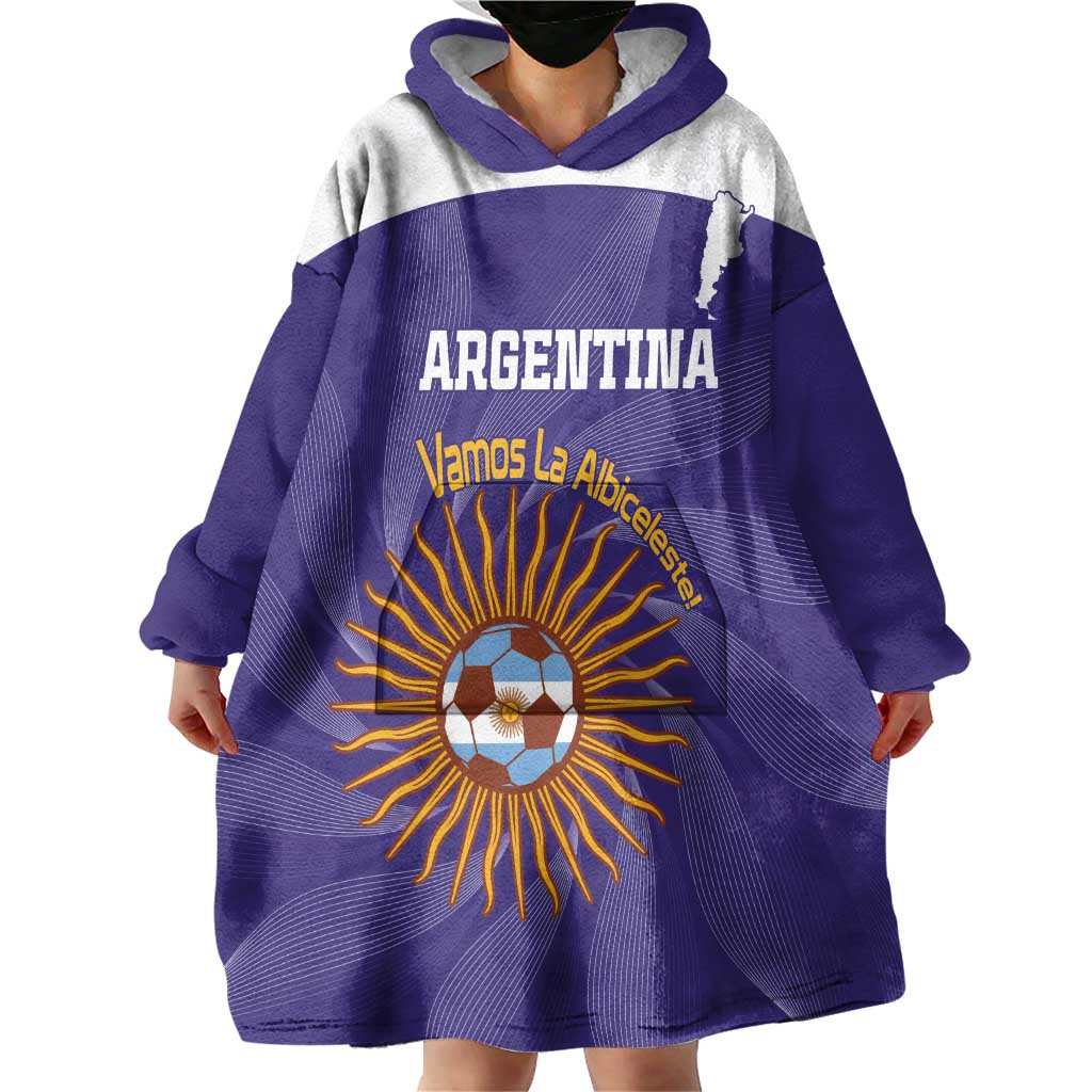 Custom Argentina Football Wearable Blanket Hoodie Vamos La Albiceleste Purple Version - Wonder Print Shop