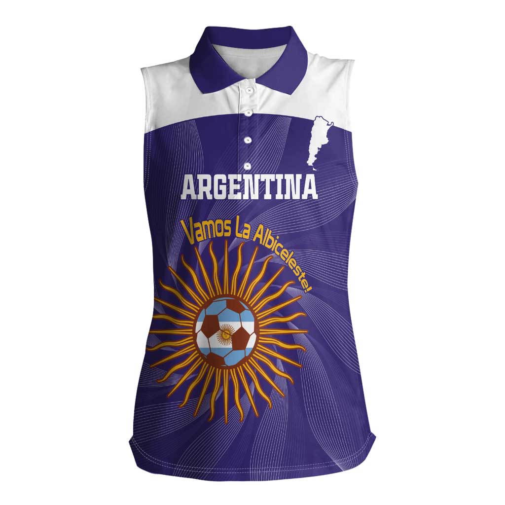 Custom Argentina Football Women Sleeveless Polo Shirt Vamos La Albiceleste Purple Version - Wonder Print Shop