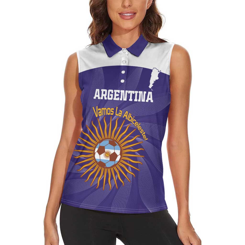 Custom Argentina Football Women Sleeveless Polo Shirt Vamos La Albiceleste Purple Version - Wonder Print Shop