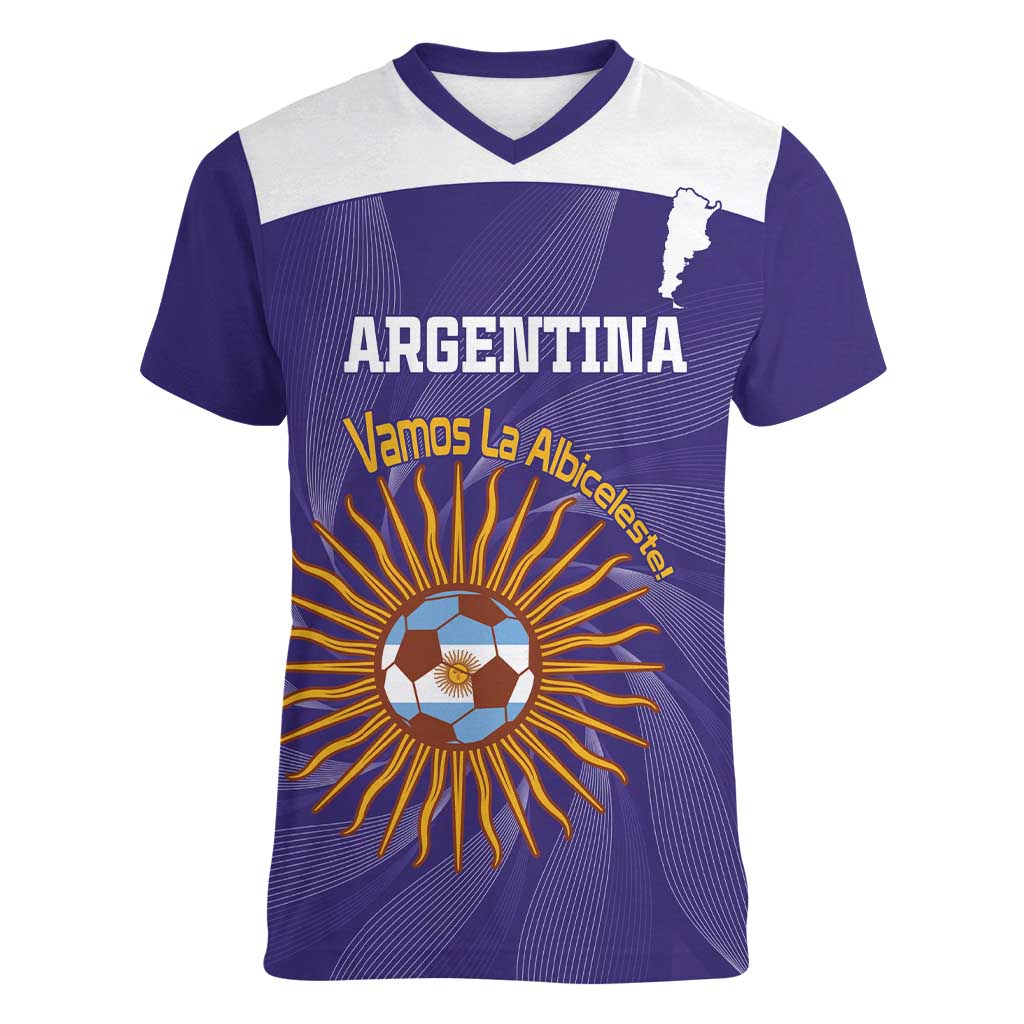 Custom Argentina Football Women V-Neck T-Shirt Vamos La Albiceleste Purple Version - Wonder Print Shop