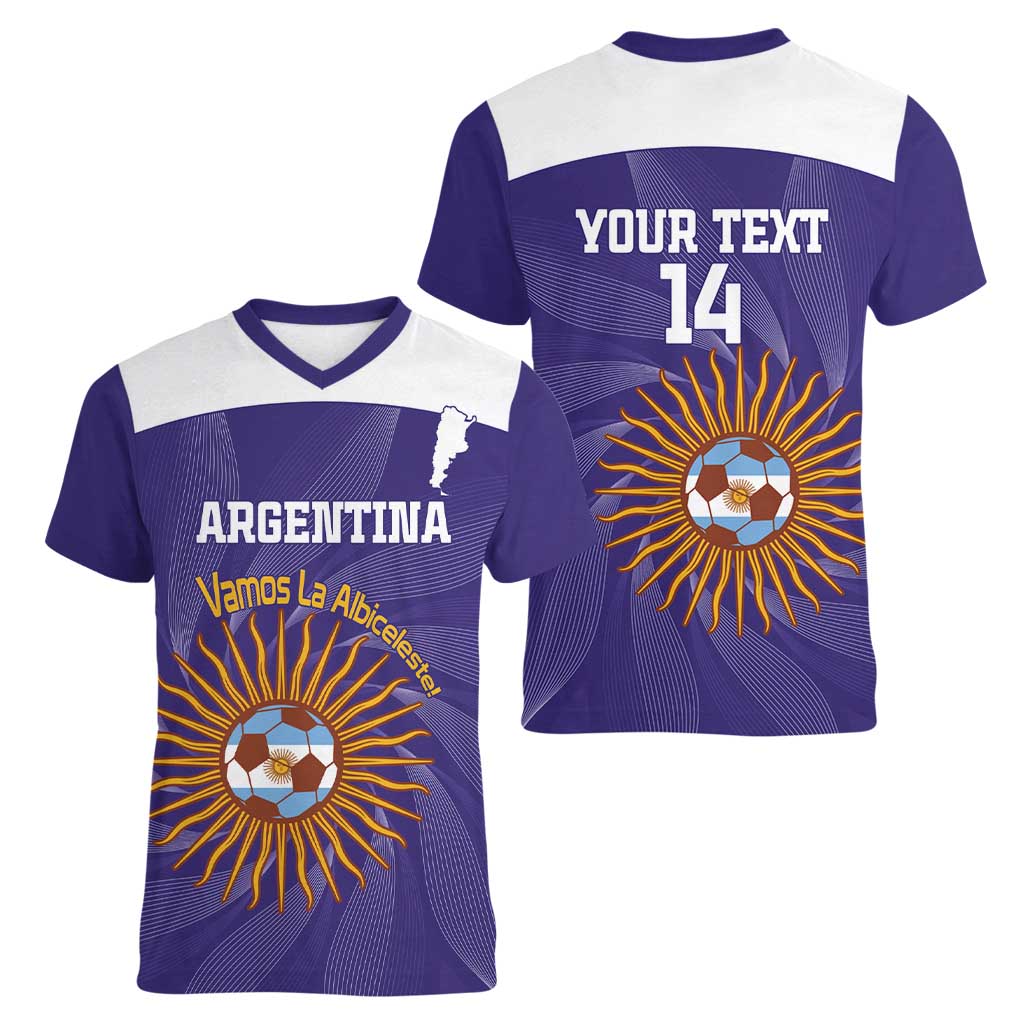 Custom Argentina Football Women V-Neck T-Shirt Vamos La Albiceleste Purple Version - Wonder Print Shop