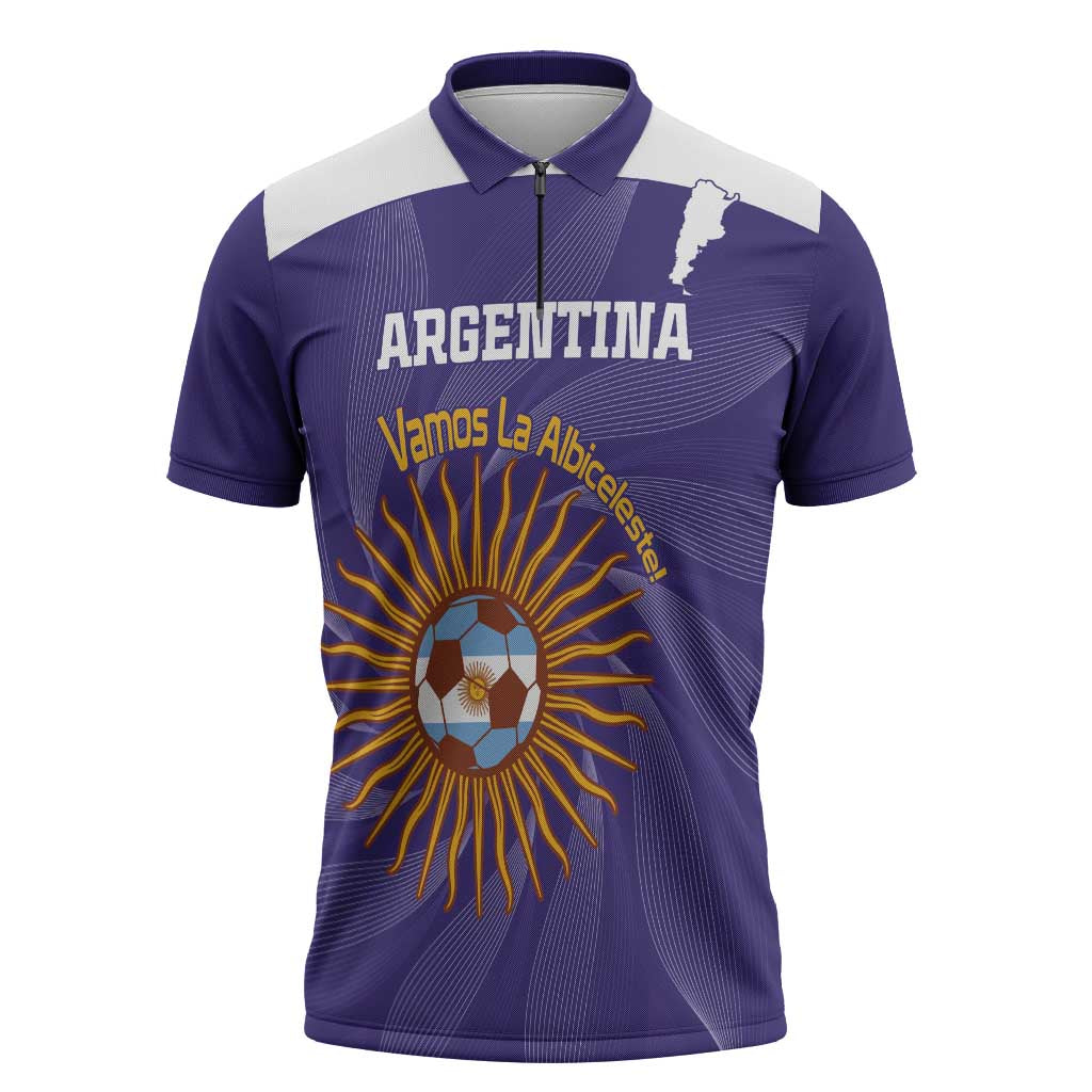 Custom Argentina Football Zipper Polo Shirt Vamos La Albiceleste Purple Version - Wonder Print Shop
