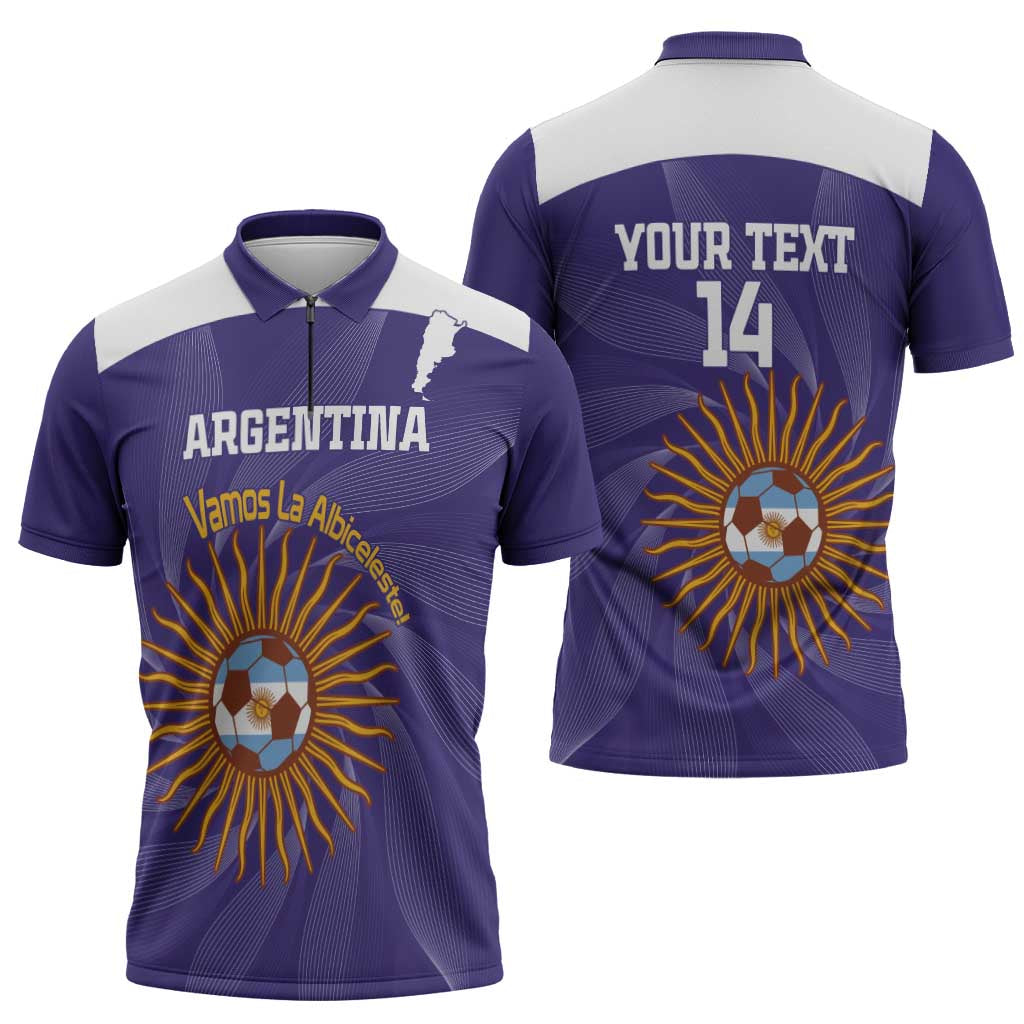 Custom Argentina Football Zipper Polo Shirt Vamos La Albiceleste Purple Version - Wonder Print Shop