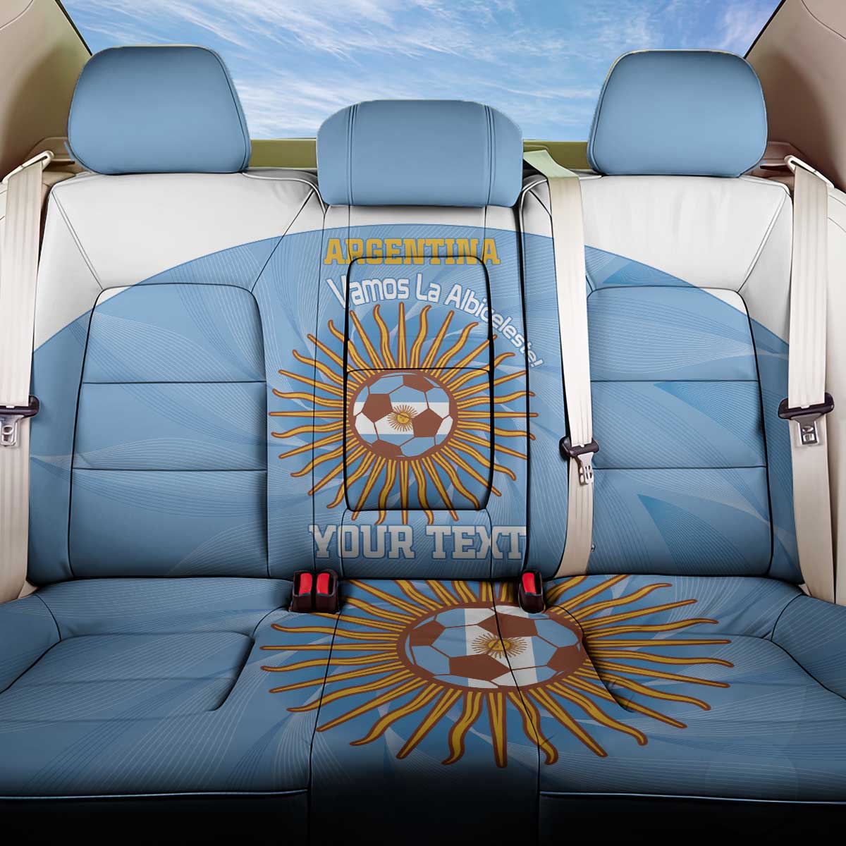 Custom Argentina Football Back Car Seat Cover Vamos La Albiceleste Blue Version - Wonder Print Shop