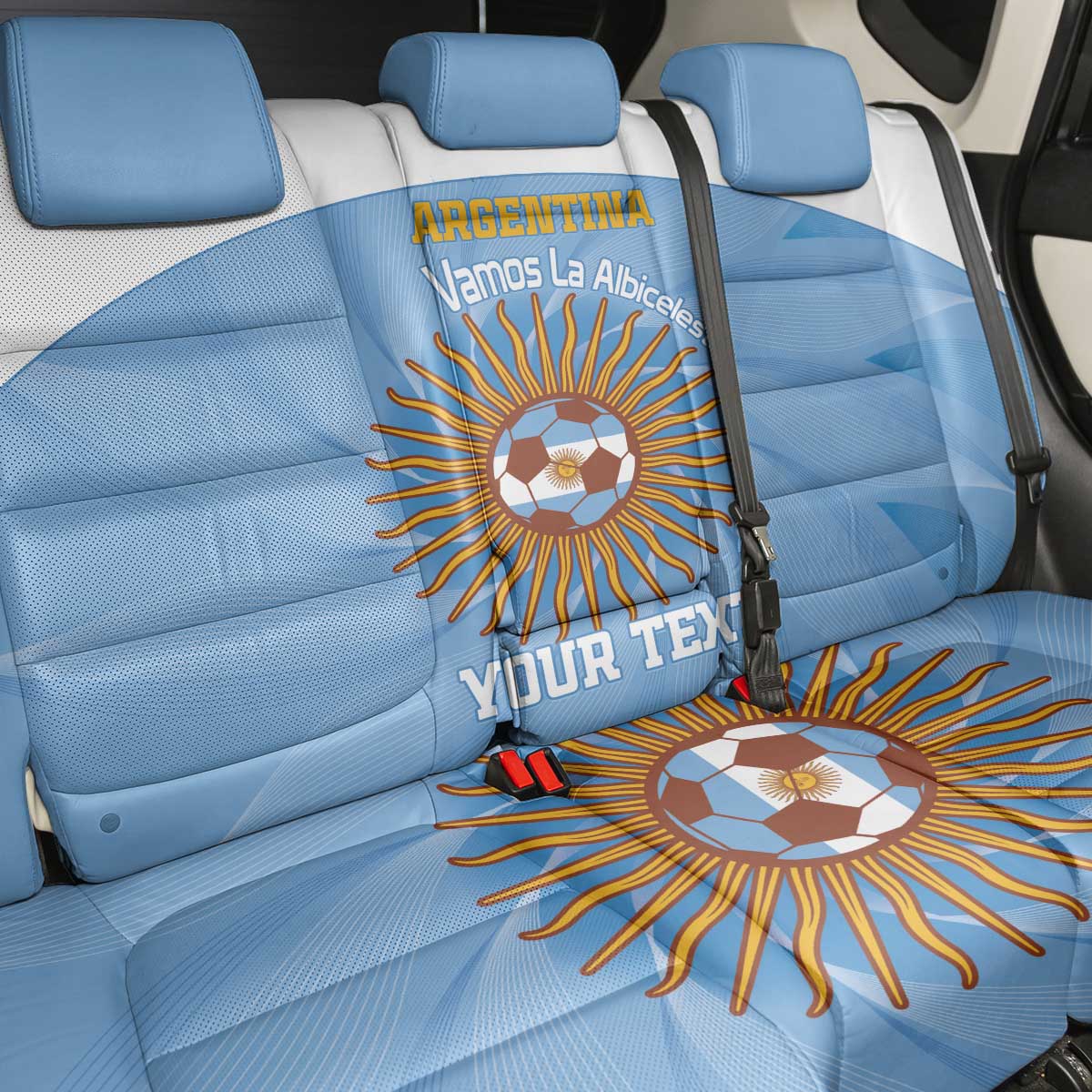 Custom Argentina Football Back Car Seat Cover Vamos La Albiceleste Blue Version - Wonder Print Shop