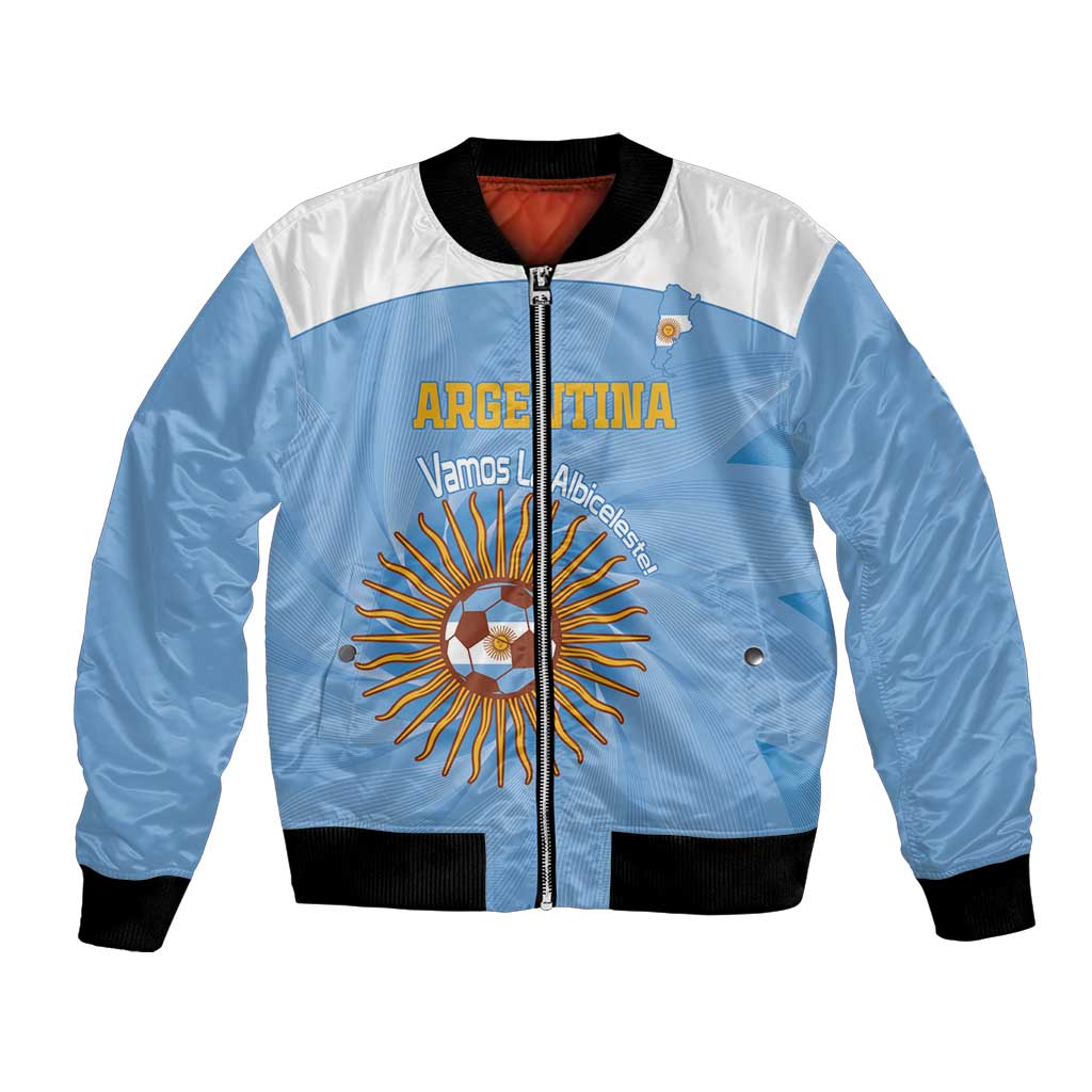 Custom Argentina Football Bomber Jacket Vamos La Albiceleste Blue Version - Wonder Print Shop