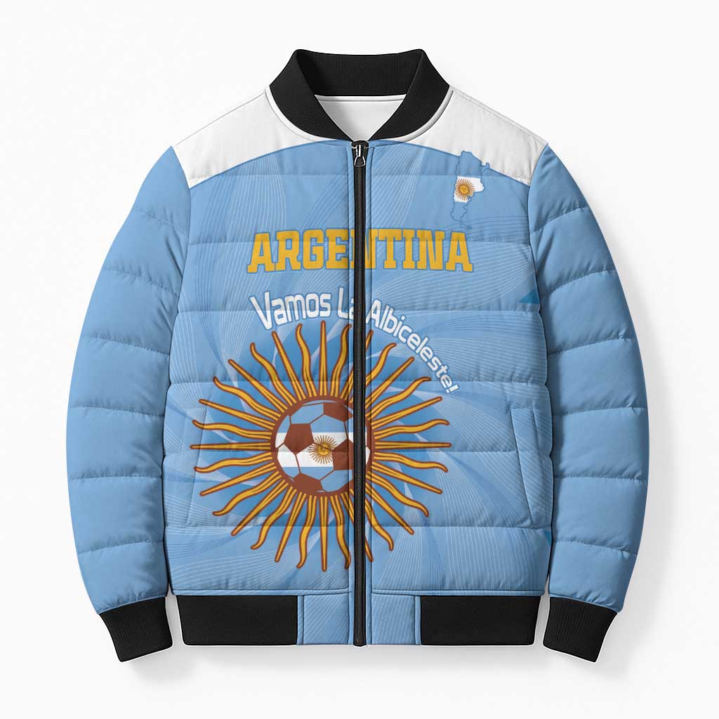 Custom Argentina Football Bomber Puffer Jacket Vamos La Albiceleste Blue Version - Wonder Print Shop