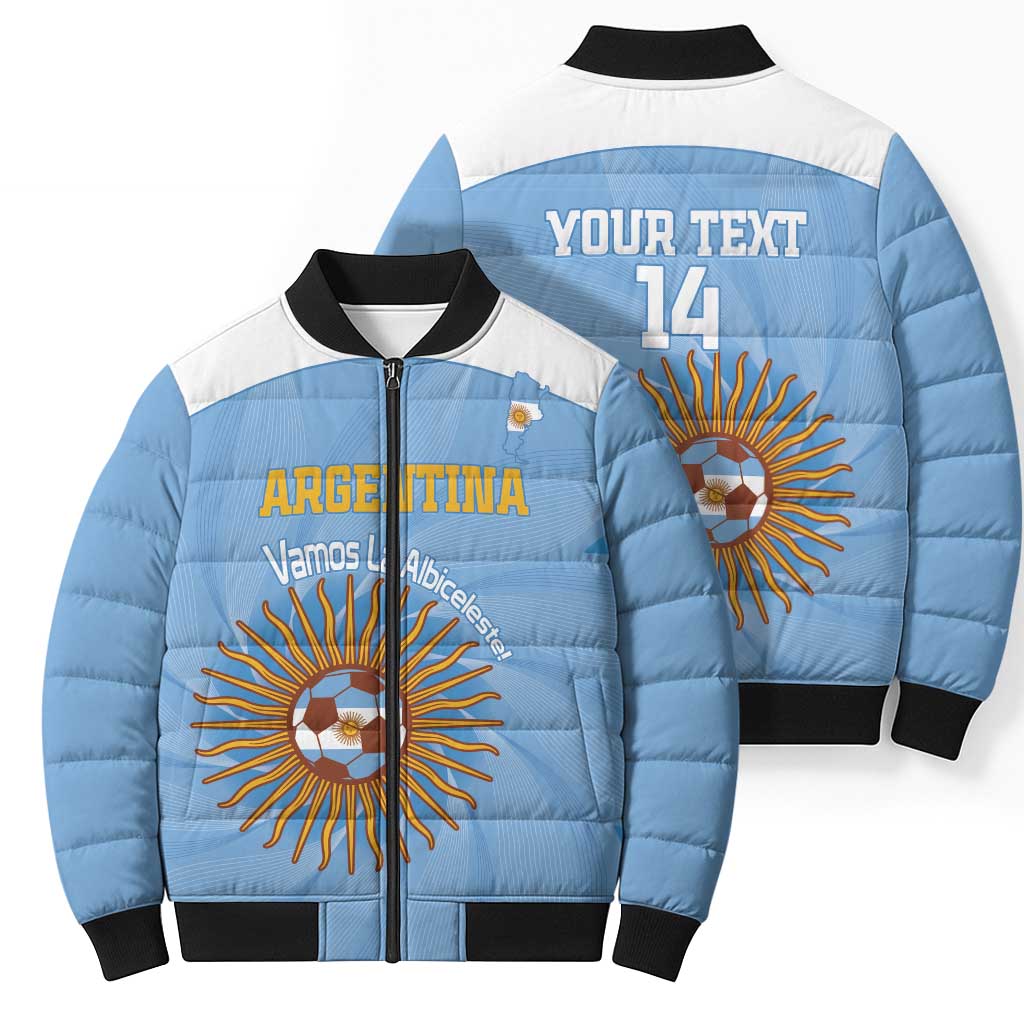 Custom Argentina Football Bomber Puffer Jacket Vamos La Albiceleste Blue Version - Wonder Print Shop