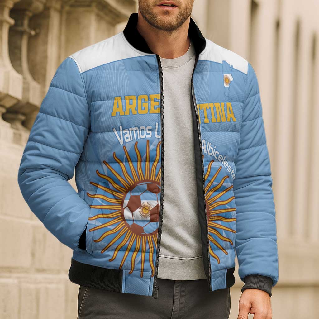 Custom Argentina Football Bomber Puffer Jacket Vamos La Albiceleste Blue Version - Wonder Print Shop