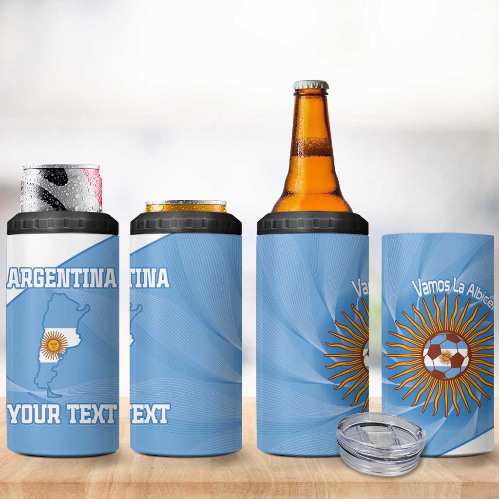 Custom Argentina Football 4 in 1 Can Cooler Tumbler Vamos La Albiceleste Blue Version - Wonder Print Shop
