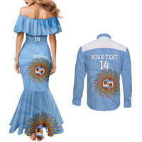 Custom Argentina Football Couples Matching Mermaid Dress and Long Sleeve Button Shirt Vamos La Albiceleste Blue Version - Wonder Print Shop