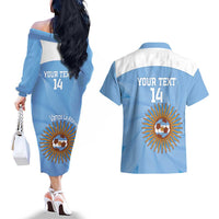Custom Argentina Football Couples Matching Off The Shoulder Long Sleeve Dress and Hawaiian Shirt Vamos La Albiceleste Blue Version - Wonder Print Shop