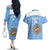 Custom Argentina Football Couples Matching Off The Shoulder Long Sleeve Dress and Hawaiian Shirt Vamos La Albiceleste Blue Version - Wonder Print Shop