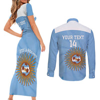 Custom Argentina Football Couples Matching Short Sleeve Bodycon Dress and Long Sleeve Button Shirt Vamos La Albiceleste Blue Version - Wonder Print Shop