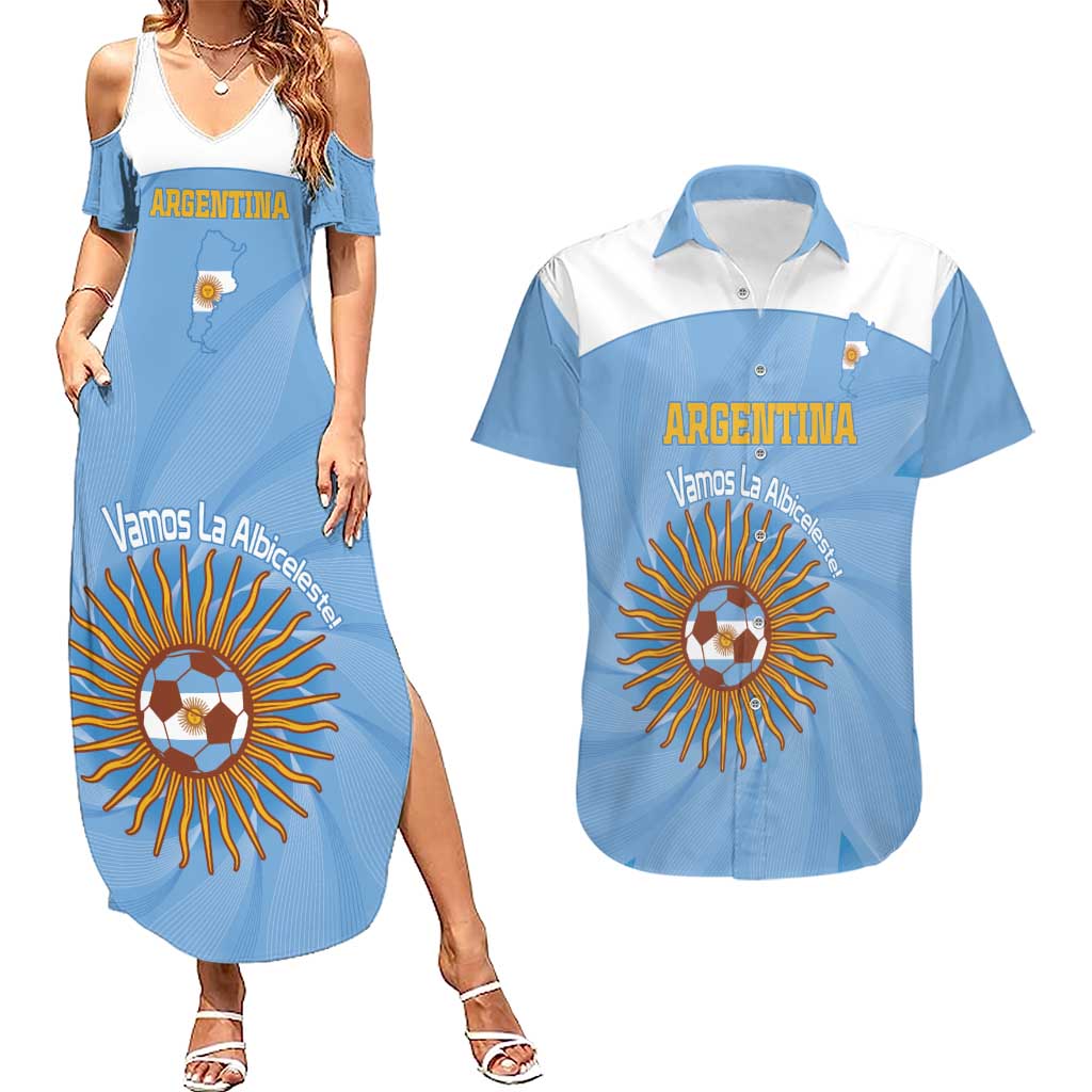 Custom Argentina Football Couples Matching Summer Maxi Dress and Hawaiian Shirt Vamos La Albiceleste Blue Version - Wonder Print Shop