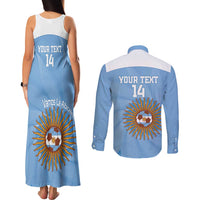 Custom Argentina Football Couples Matching Tank Maxi Dress and Long Sleeve Button Shirt Vamos La Albiceleste Blue Version - Wonder Print Shop