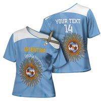 Custom Argentina Football Cross Shoulder Shirt Vamos La Albiceleste Blue Version - Wonder Print Shop