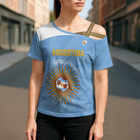 Custom Argentina Football Cross Shoulder Shirt Vamos La Albiceleste Blue Version - Wonder Print Shop