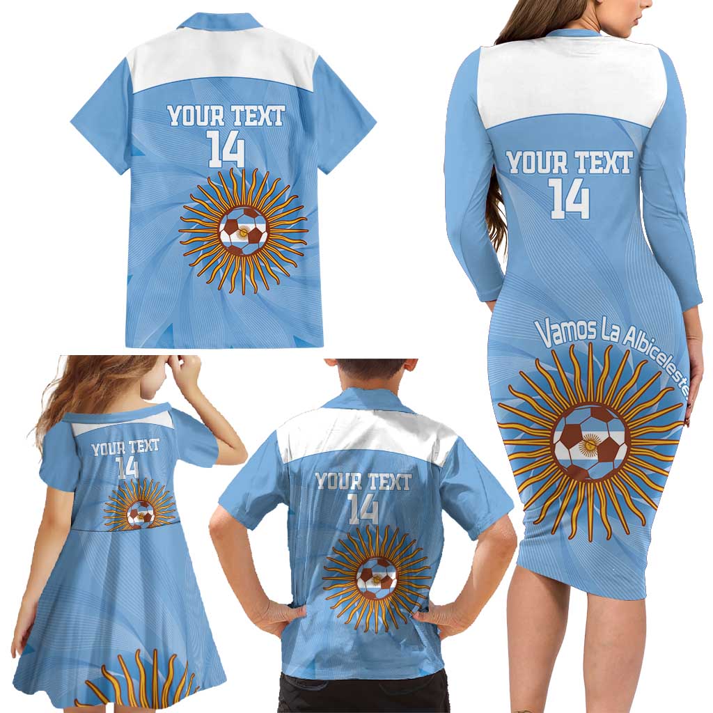 Custom Argentina Football Family Matching Long Sleeve Bodycon Dress and Hawaiian Shirt Vamos La Albiceleste Blue Version - Wonder Print Shop