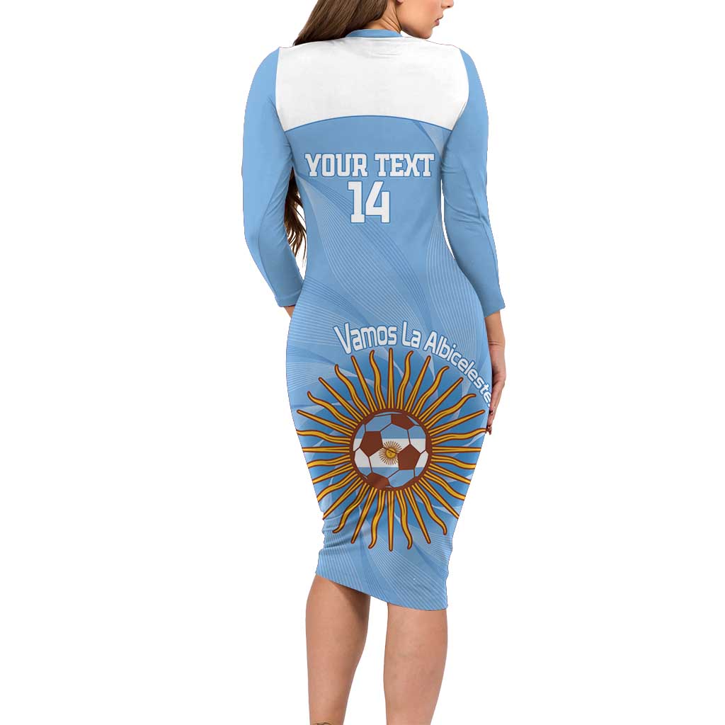 Custom Argentina Football Family Matching Long Sleeve Bodycon Dress and Hawaiian Shirt Vamos La Albiceleste Blue Version - Wonder Print Shop