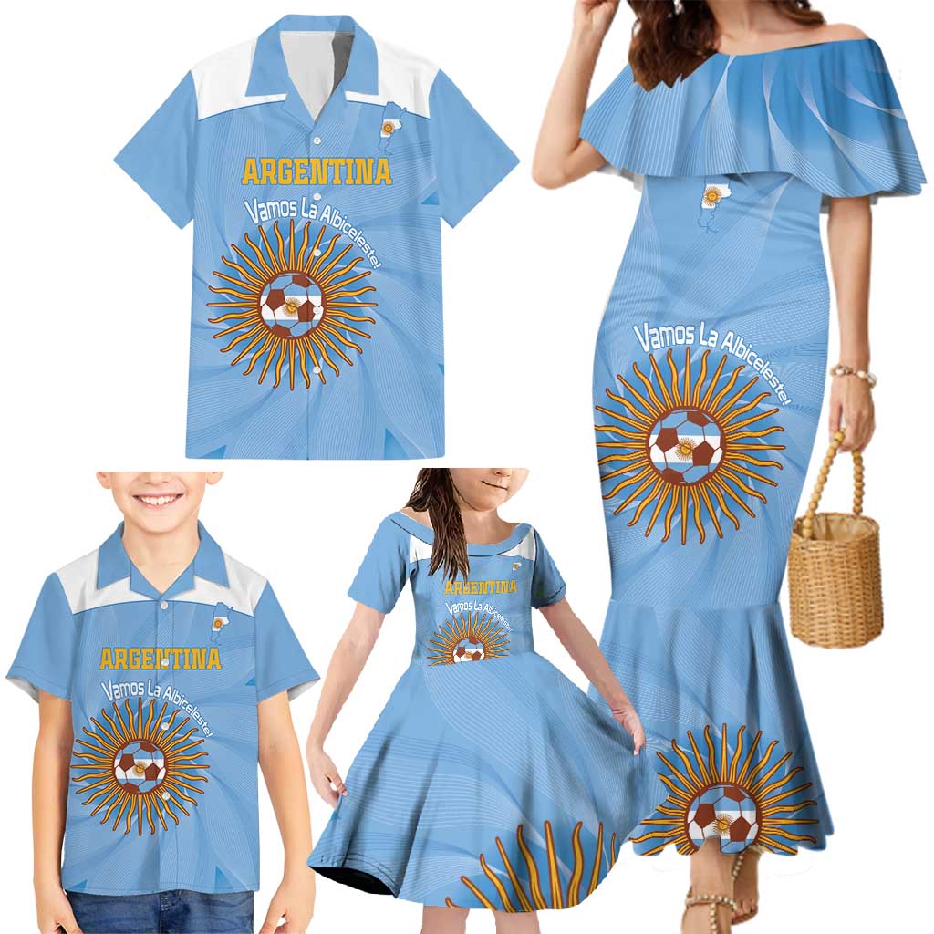Custom Argentina Football Family Matching Mermaid Dress and Hawaiian Shirt Vamos La Albiceleste Blue Version - Wonder Print Shop