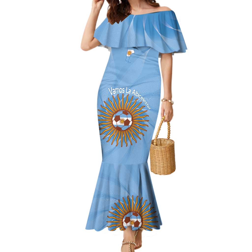 Custom Argentina Football Family Matching Mermaid Dress and Hawaiian Shirt Vamos La Albiceleste Blue Version - Wonder Print Shop