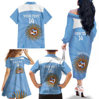 Custom Argentina Football Family Matching Off The Shoulder Long Sleeve Dress and Hawaiian Shirt Vamos La Albiceleste Blue Version - Wonder Print Shop
